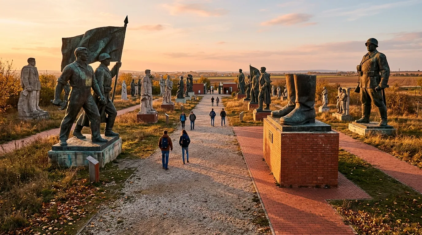Parc de sculptures de soldats soviétiques au coucher soleil
