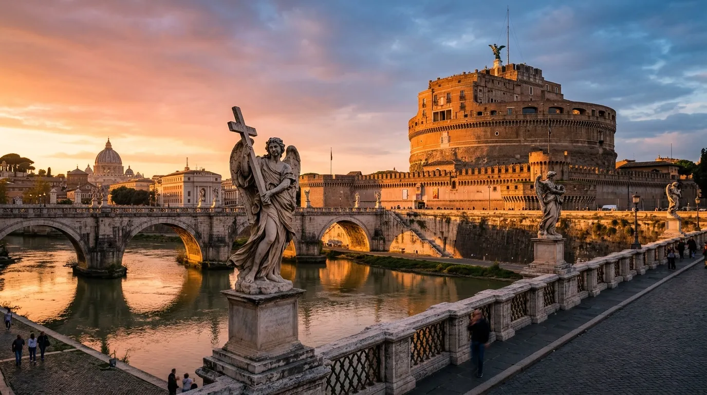 Pont Sant'Angelo et Château Saint-Ange au crépuscule, Rome