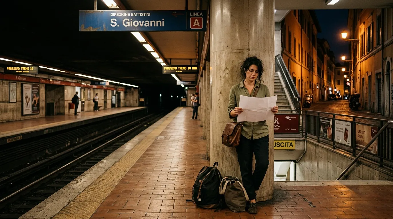 Femme consultent une carte à la gare S. Giovanni